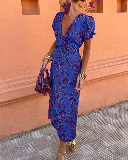 Lynor™ | Elegant Floral Print Midi Dress – Timeless Beauty in Bloom