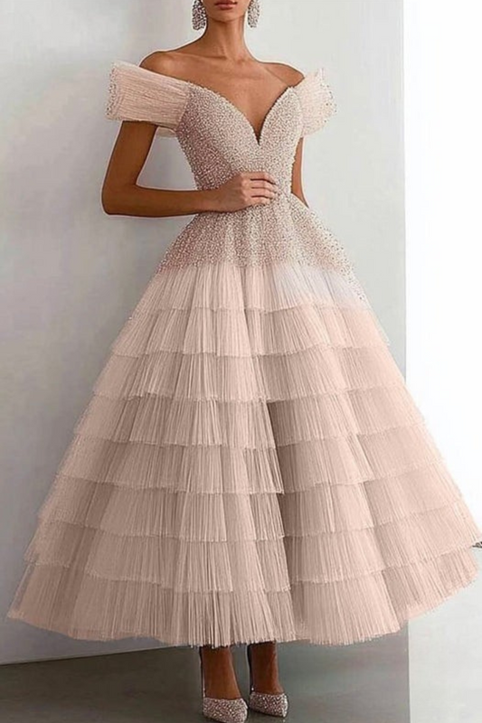 Lynor™ | Off-Shoulder Mesh Evening Dress