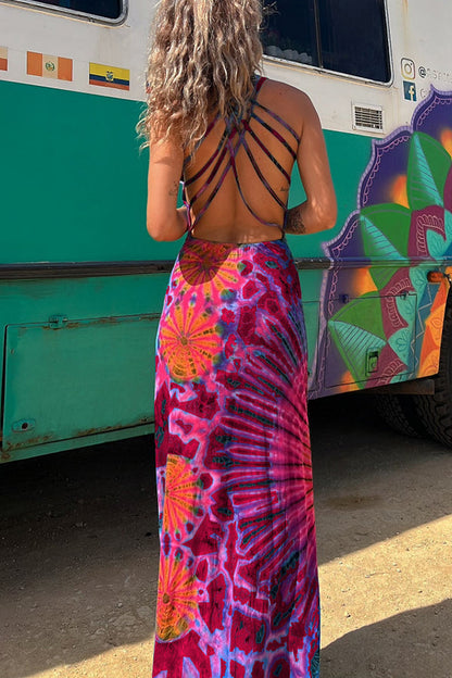 Lynor™ | Back Laces & Tie-Dye Pattern Long Dress (Built-in Bra)