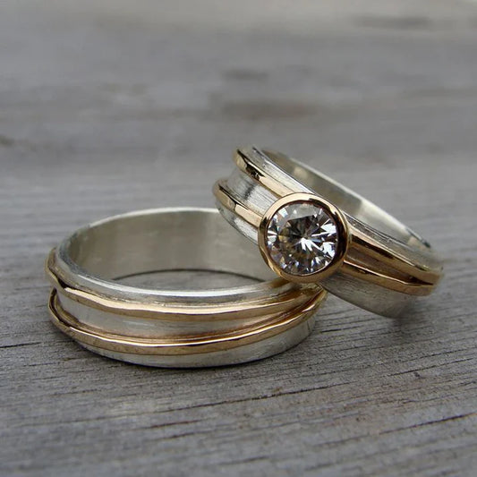 Lynor™ | Vintage Fine Zirconia Ring Set – Gold & Silver Elegance