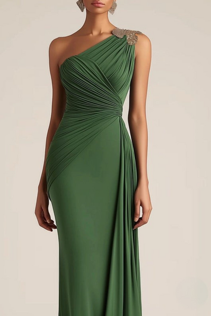 Lynor™ | Green One-Shoulder Elegant Evening Dress