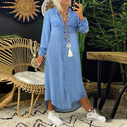 Lynor™ | Long Sleeve Maxi Denim Dress