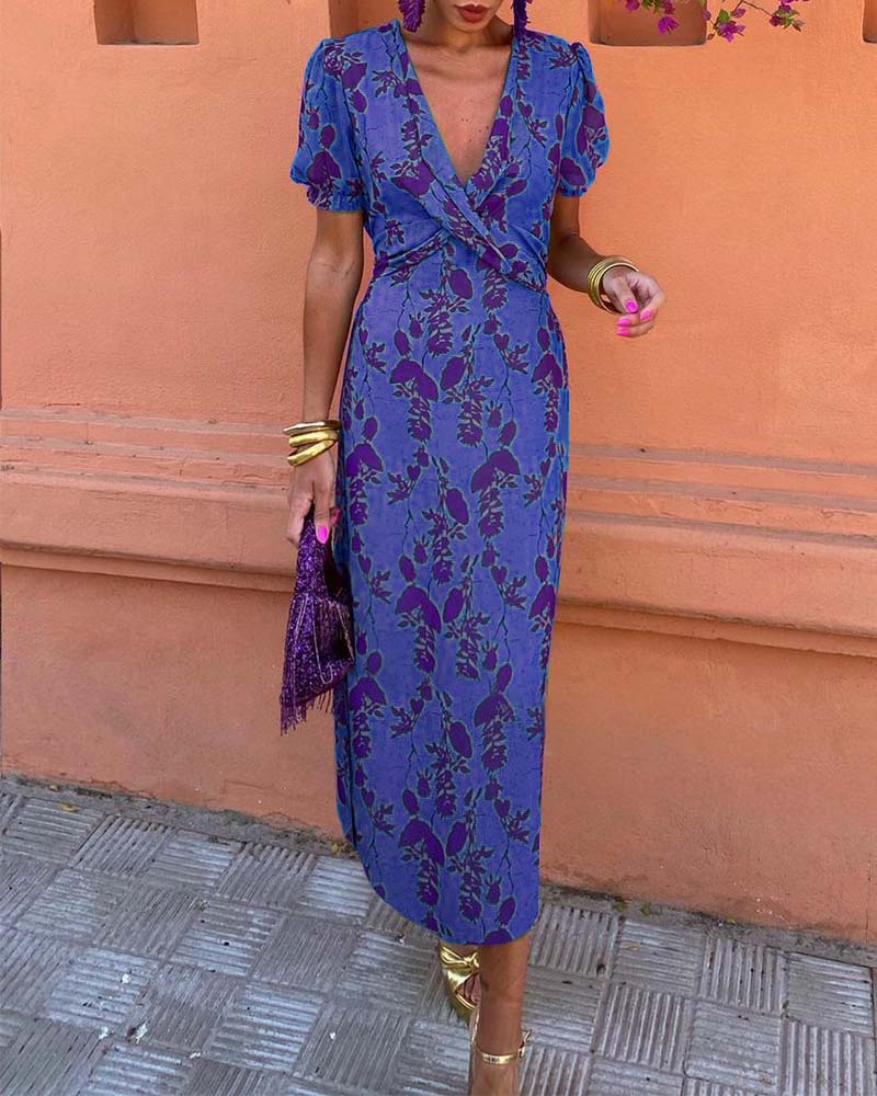 Lynor™ | Elegant Floral Print Midi Dress – Timeless Beauty in Bloom
