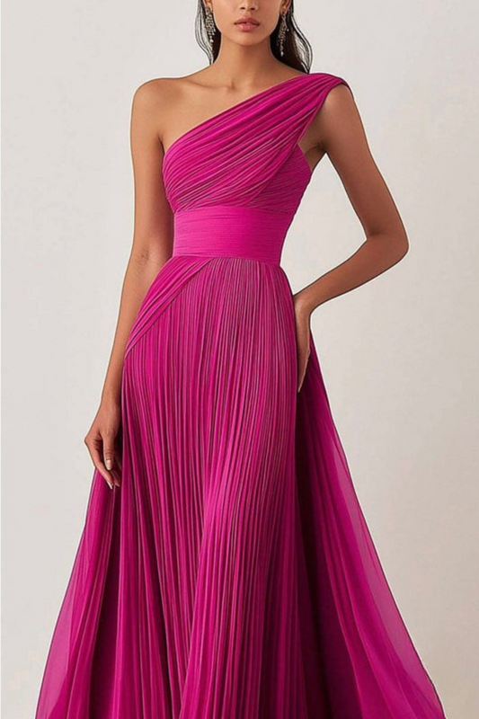 Lynor™ | One-Shoulder Pleated Evening Dress