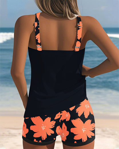 Lynor™ | Sleeveless Tankini – U-Neck & Boxer Pattern