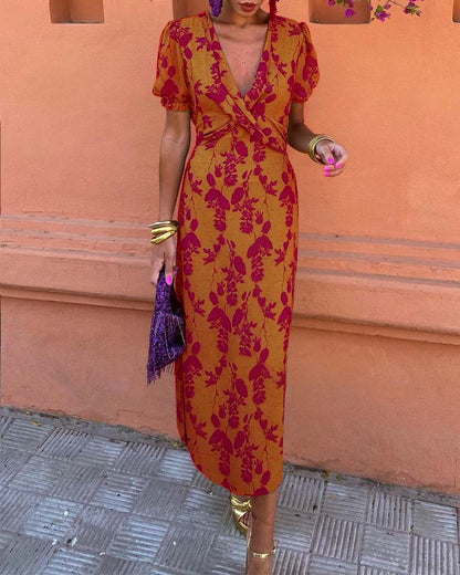 Lynor™ | Elegant Floral Print Midi Dress – Timeless Beauty in Bloom