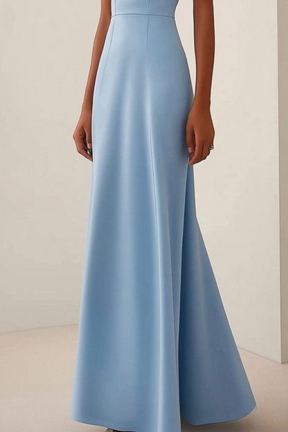 Lynor™ | Light Blue Dress – Chic Neckline & Bow Detail