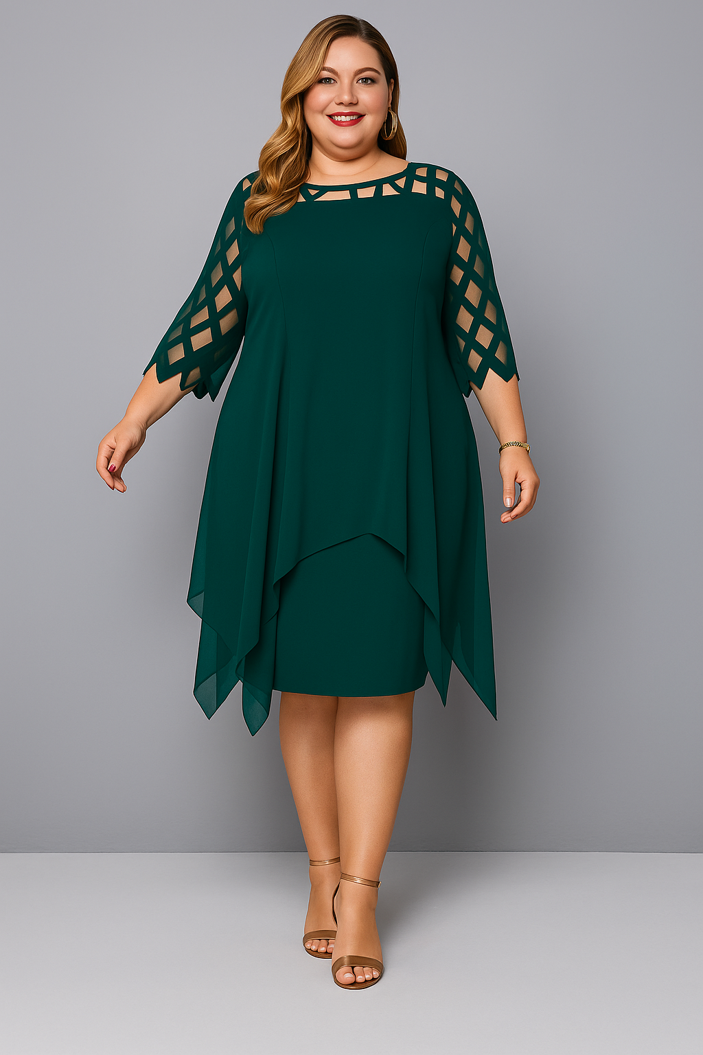 Lynor™ | Elegant Lace Sleeves & Belly Coverage Dress