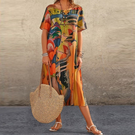 Lynor™ | Elegant Midi Dress with Abstract Print