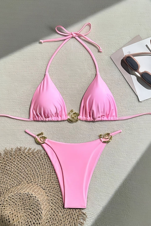 Lynor™ | Triangle Style with Metallic Details & Ties Two-Piece Bikini
