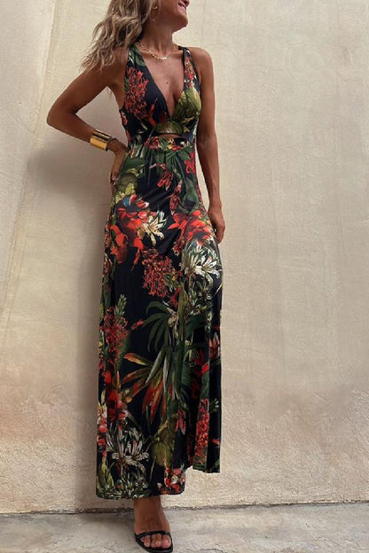 Lynor™ | Open Back & Crossed Design Tropical Long Dress
