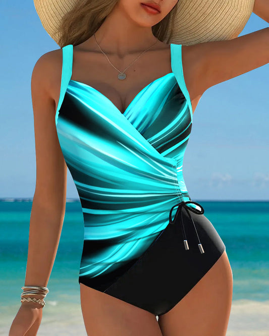 Lynor™ | One-Piece Swimsuit – Lace-Up Details & Contrasting Color Accents