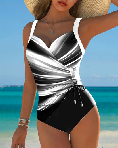 Lynor™ | One-Piece Swimsuit – Lace-Up Details & Contrasting Color Accents