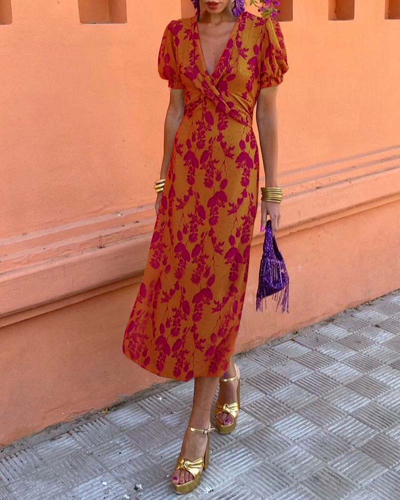 Lynor™ | Elegant Floral Print Midi Dress – Timeless Beauty in Bloom