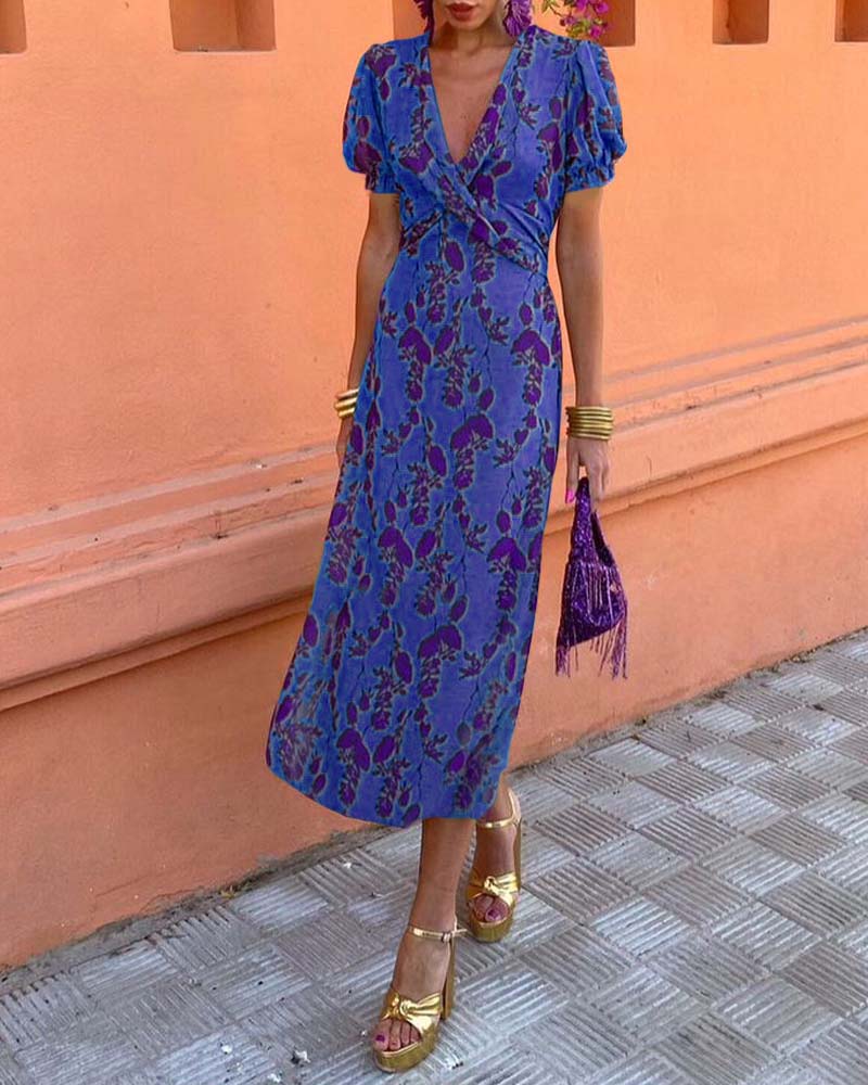 Lynor™ | Elegant Floral Print Midi Dress – Timeless Beauty in Bloom