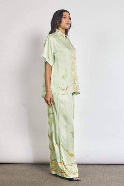 Lynor™ | Short Sleeve Shirt & Wide Pants with Pockets and Waist Tie Floral Set