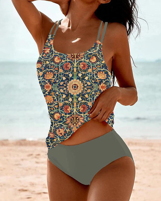 Lynor™ | Double-Strap Printed Tankini – Confidence in Every Curve