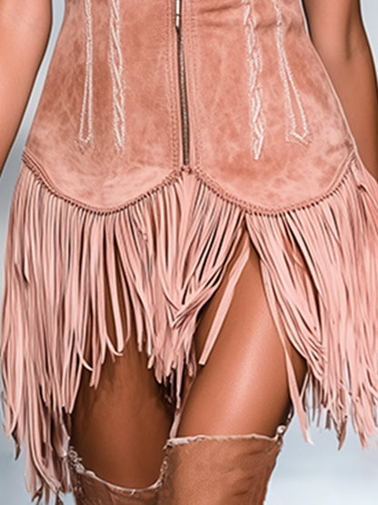 Lynor™ | Vintage High-Quality Embroidered Tassel Pink Sleeveless Mini Dress