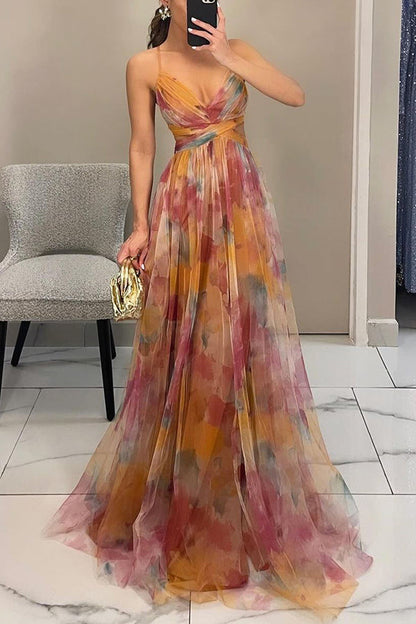 Lynor™ | Elegant Floral Long Dress – Flowing Grace in Full Bloom