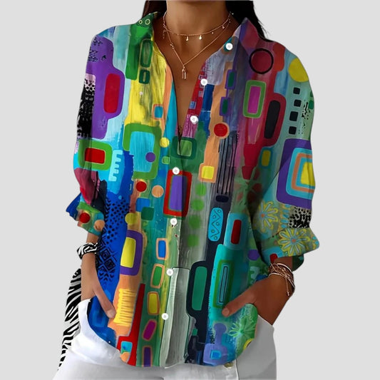 Lynor™ Elegant Blouse – Chic Geometric Pattern