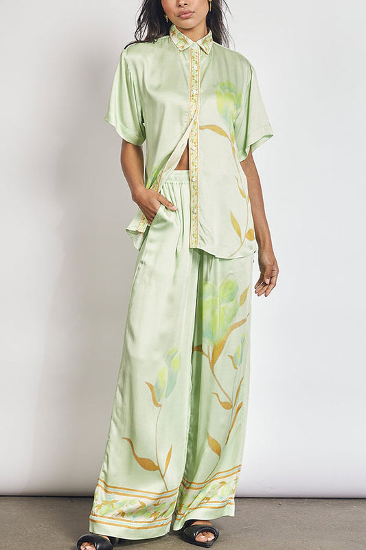 Lynor™ | Short Sleeve Shirt & Wide Pants with Pockets and Waist Tie Floral Set