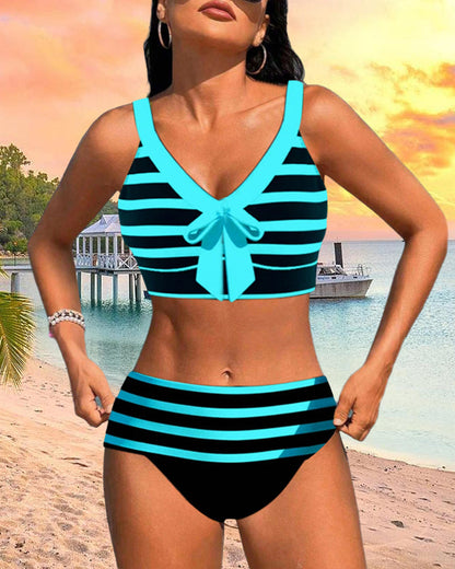 Lynor™ | High-Waisted Striped Bikini for Flattering Summer Confidence