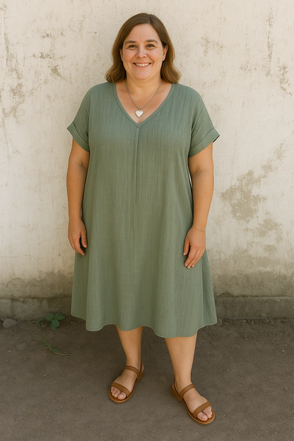 Lynor™ | Casual V-Neck with Tummy Coverage Linen Dress