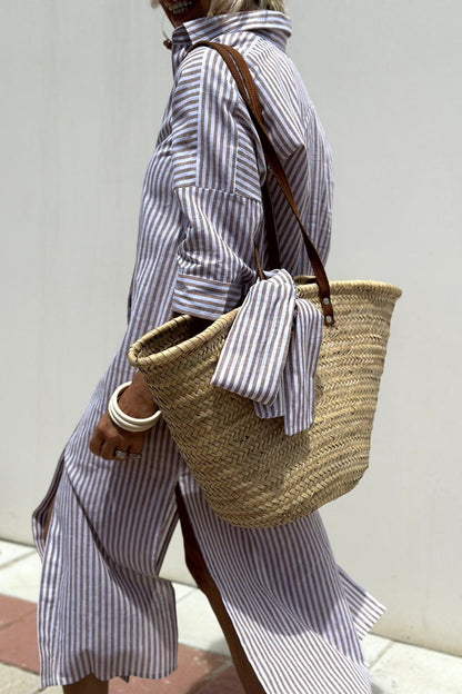 Lynor™ Elegant Striped Shirt Dress – Sophisticated & Effortless