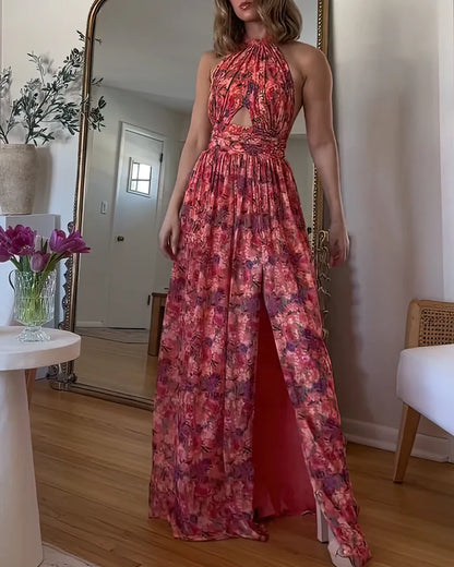 Lynor™ | Open Back & Floral Pattern Maxi Dress
