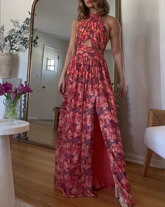 Lynor™ | Open Back & Floral Pattern Maxi Dress
