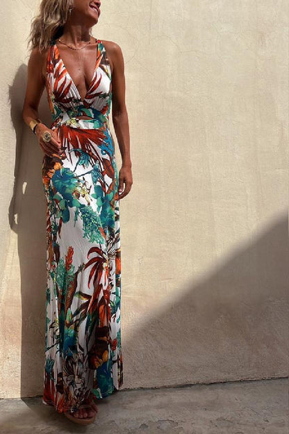 Lynor™ | Open Back & Crossed Design Tropical Long Dress