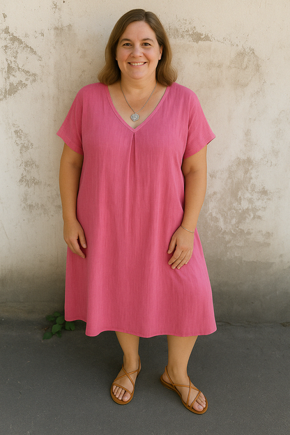 Lynor™ | Casual V-Neck with Tummy Coverage Linen Dress