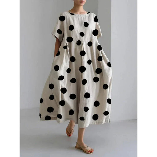 Lynor™| Relaxed Long Polka Dot Dress – Freedom to Move