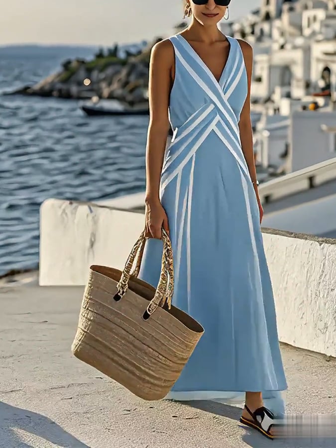Lynor™ | Sleeveless V-Neck Summer Dress Stripes