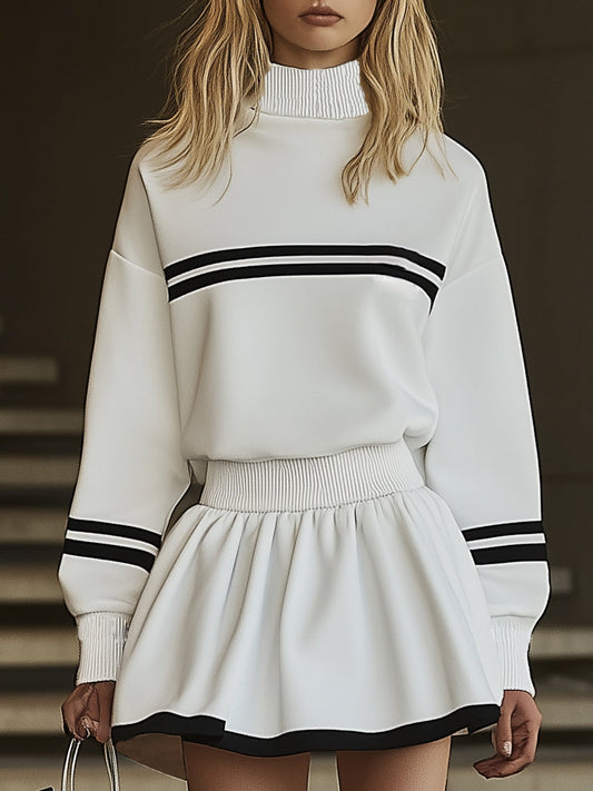 Lynor™ | Trendy Sporty Striped Sweatshirt Long Sleeve Mini Dress