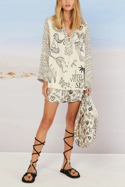 Lynor™ | Relaxed Creative Style Marine Print Shirt & Shorts Set