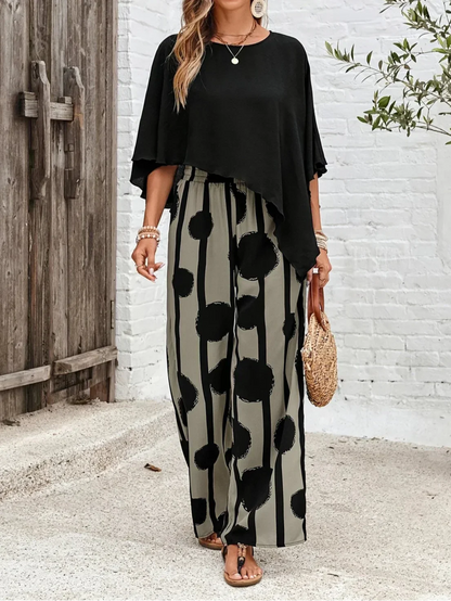 Lynor™ | Women’s Asymmetric Top and Printed Pant Set