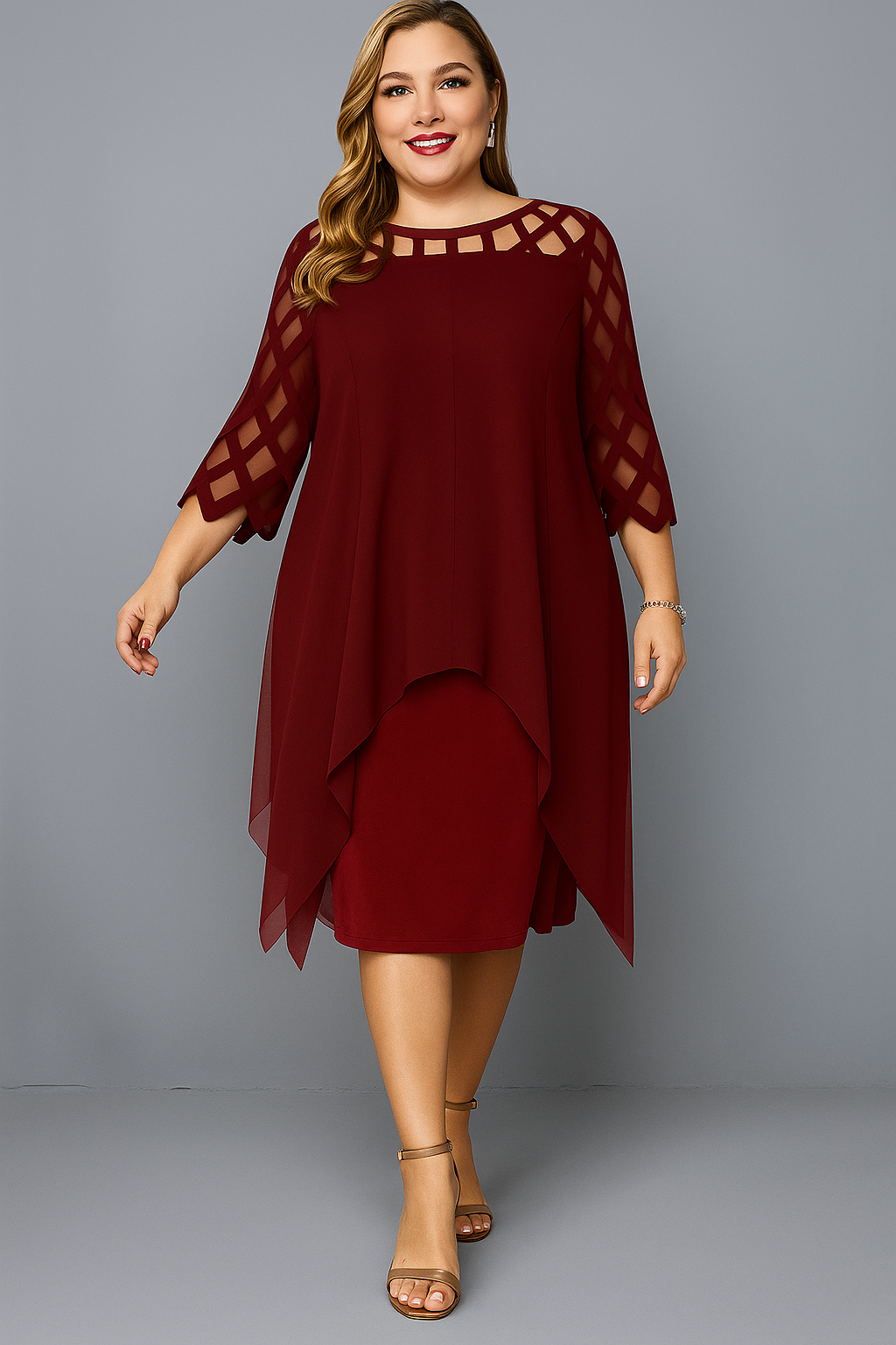 Lynor™ | Elegant Lace Sleeves & Belly Coverage Dress