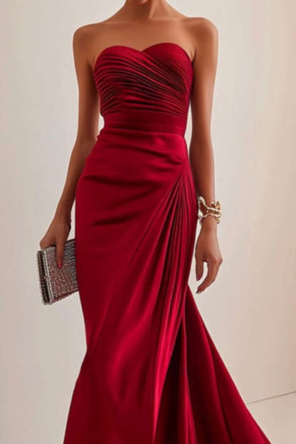 Lynor™ | Strapless Luxe Evening Dress Red