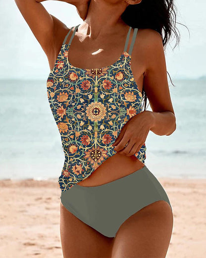 Lynor™ | Double-Strap Printed Tankini – Confidence in Every Curve