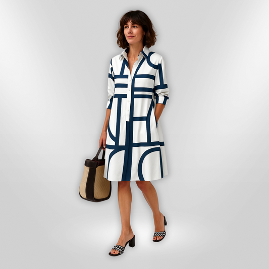 Lynor™ Midi Dress with Geometric Pattern – Sleek, Modern & Elegant