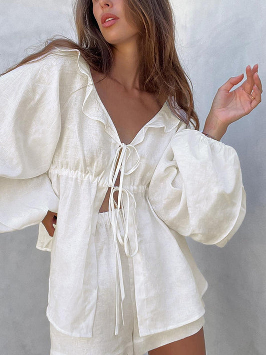 Lynor™ | Ruffles & Puff Sleeves Two-Piece Set