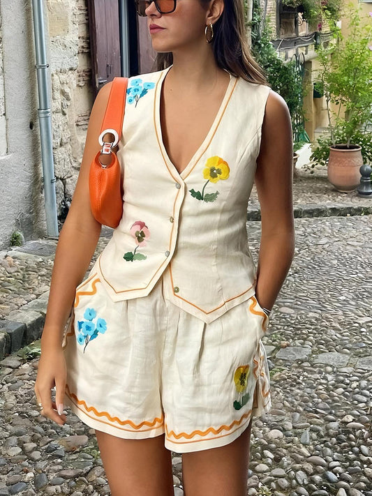 Lynor™ | Floral Vest & Shorts Two-Piece Set