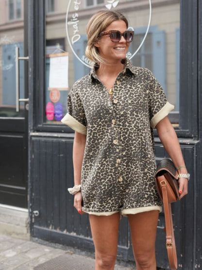 Lynor™ | Leopard Print Short Sleeve Playsuit