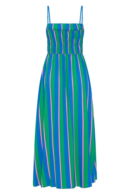 Lynor™ | Elasticated Bodice & Pockets Midi Striped Dress
