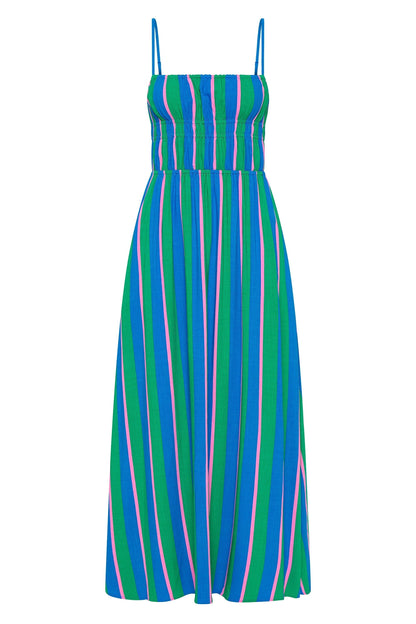 Lynor™ | Elasticated Bodice & Pockets Midi Striped Dress