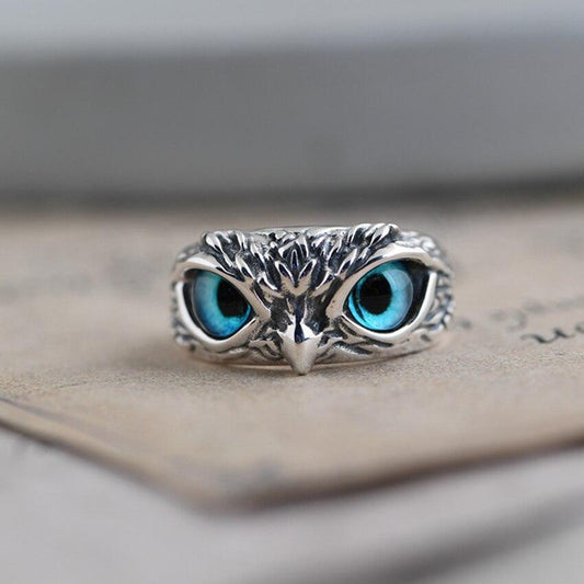 Lynor™ | Lucky Owl Adjustable Ring in Silver & Opal – Wisdom with a Touch of Magic