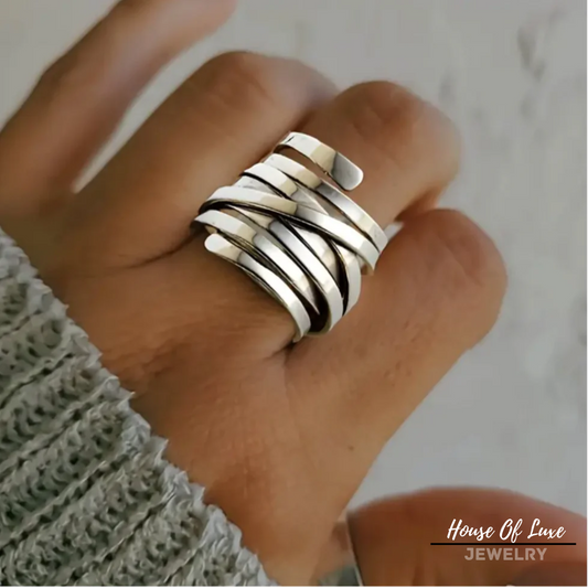 Lynor™ | Vintage Layered Silver Ring – Bold Design with Timeless Edge