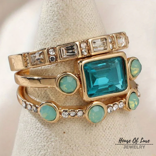 Lynor™ | OCEAN – Vintage Crystal Ring Set with Coastal Elegance and Timeless Sparkle