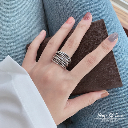 Lynor™ | Adjustable Layered Sterling Silver Ring – Modern Dimension with Timeless Shine